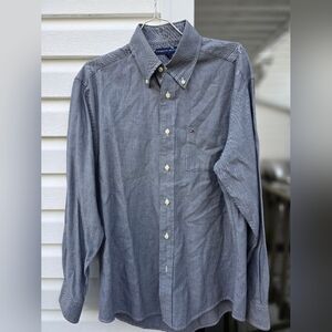 Tommy Hilfiger Men's Blue Denim Look Button-Down Shirt Medium Dress Career
